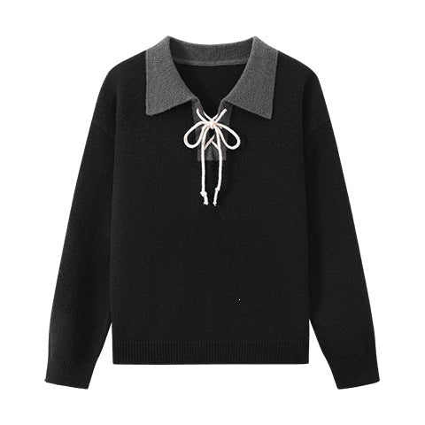 Color-block Lapel Knit Sweater For Men