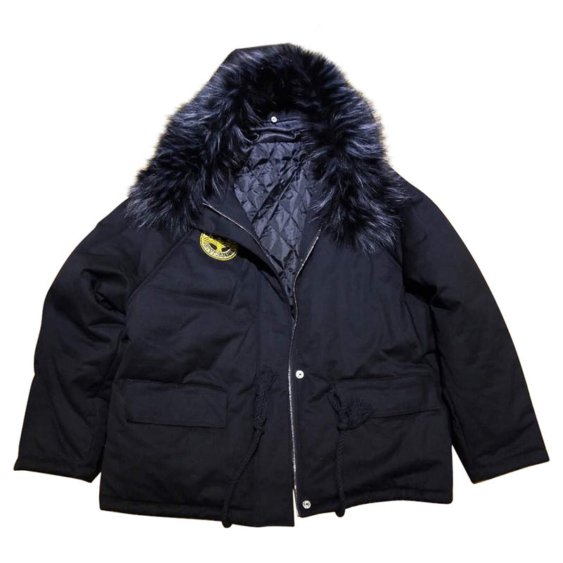 Hooded Cotton Jacket with Fur Collar for Trendy Style