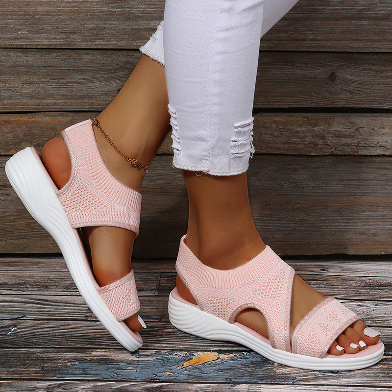 Solid Color Fish Mouth Woven Mesh Sandals