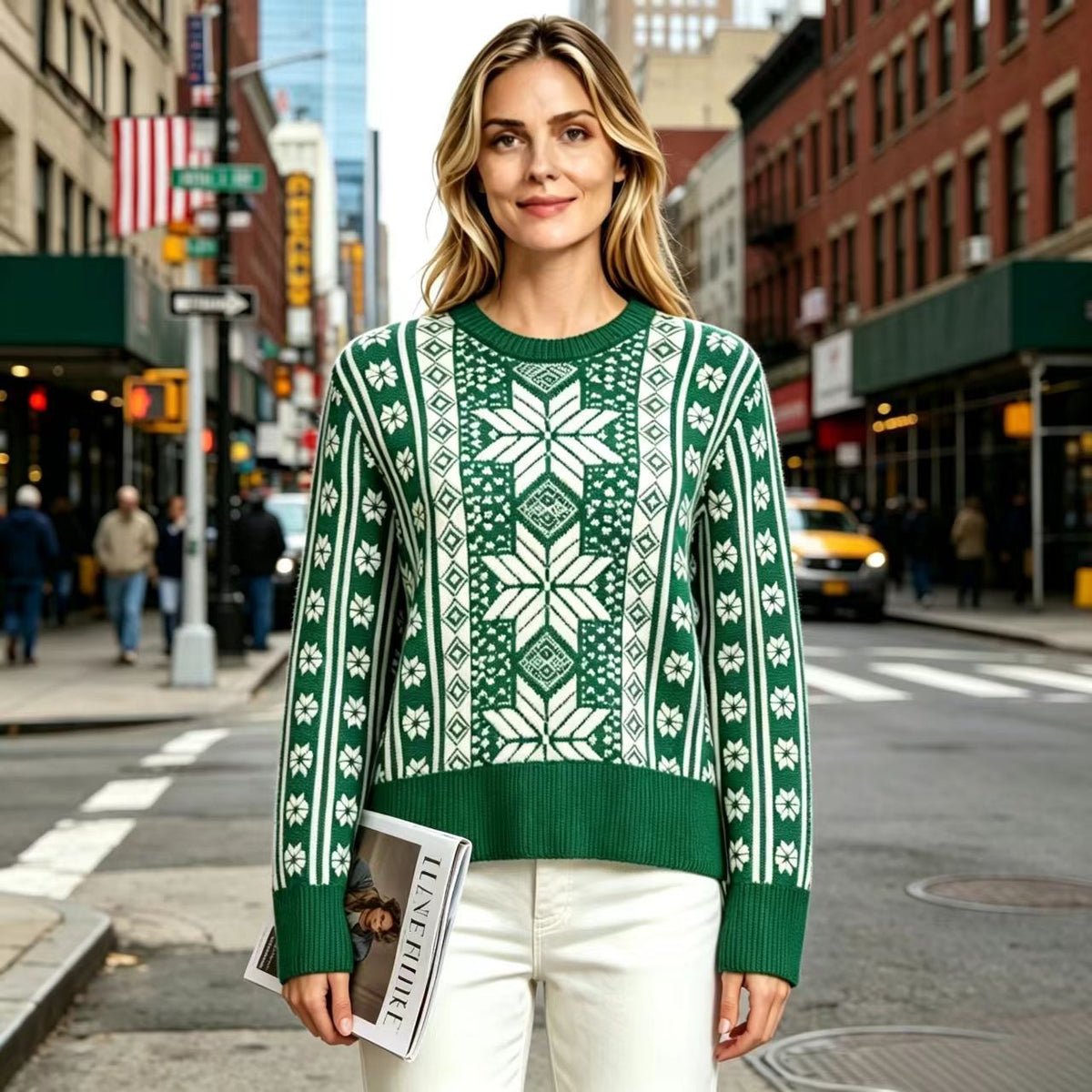 Fair Isle Snowflake Jacquard Sweater For Women