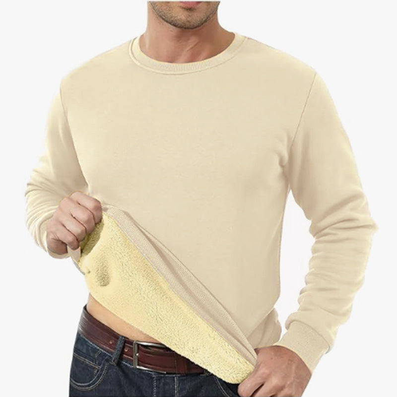 Amazon Cross-Border Dropshipping Autumn And Winter Sweatshirt Men's Velvet Round Neck Solid Color Loose Thermal Underwear Thick Foreign Trade Men's Clothing