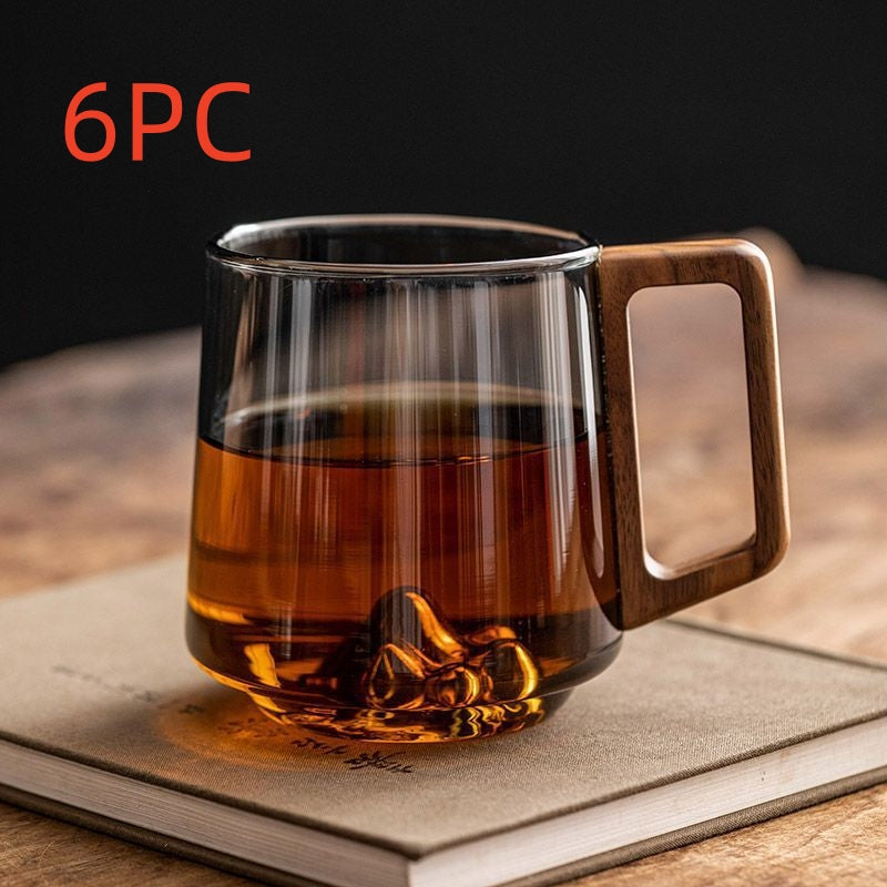 Guanshan Glass Single-layer Side Wooden Handle Drinking Cups Household Large-capacity Milk Tea Juice Single-layer Cup Kitchen Gadgets