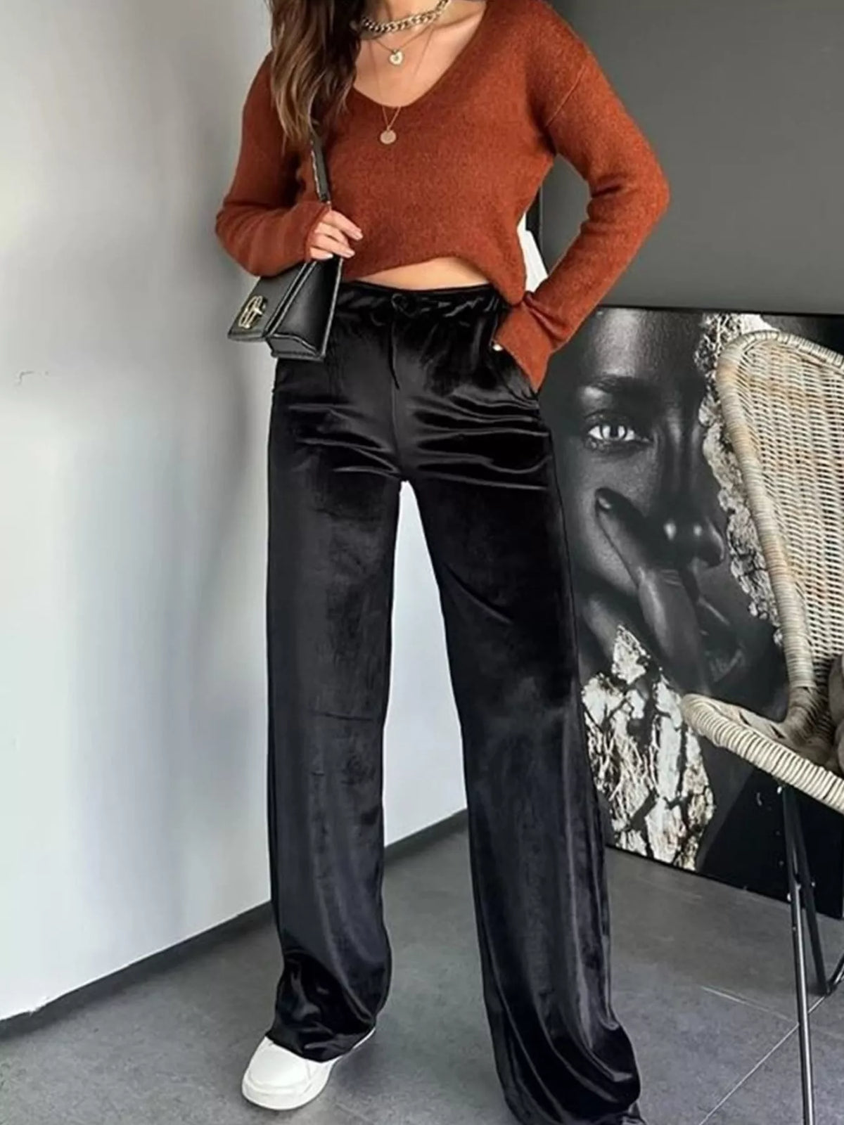 Velvet Wide Leg Pants
