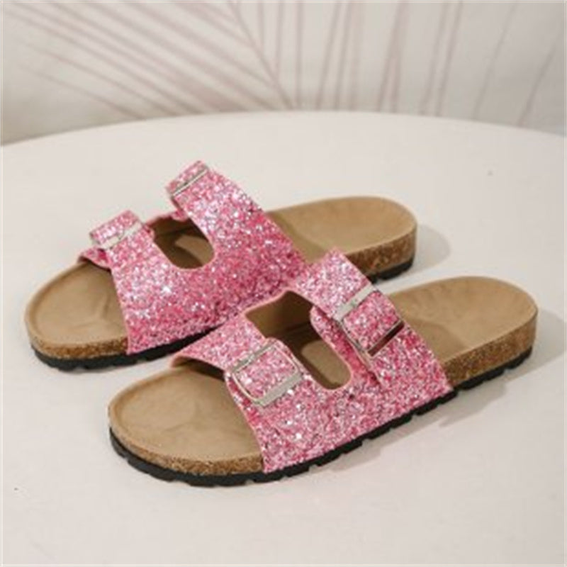 Women's Double Buckle Sequined Sandals