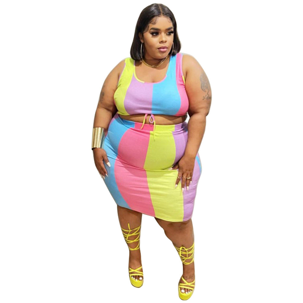 Sleeveless Color-Printed Pencil Skirt Trendy Elegant Plus-Size See size chart under “more details”