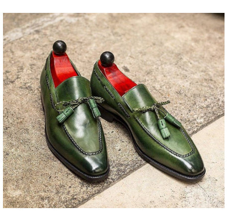 Men's British-style Round-toe PU Green Tassel Ankle Boots