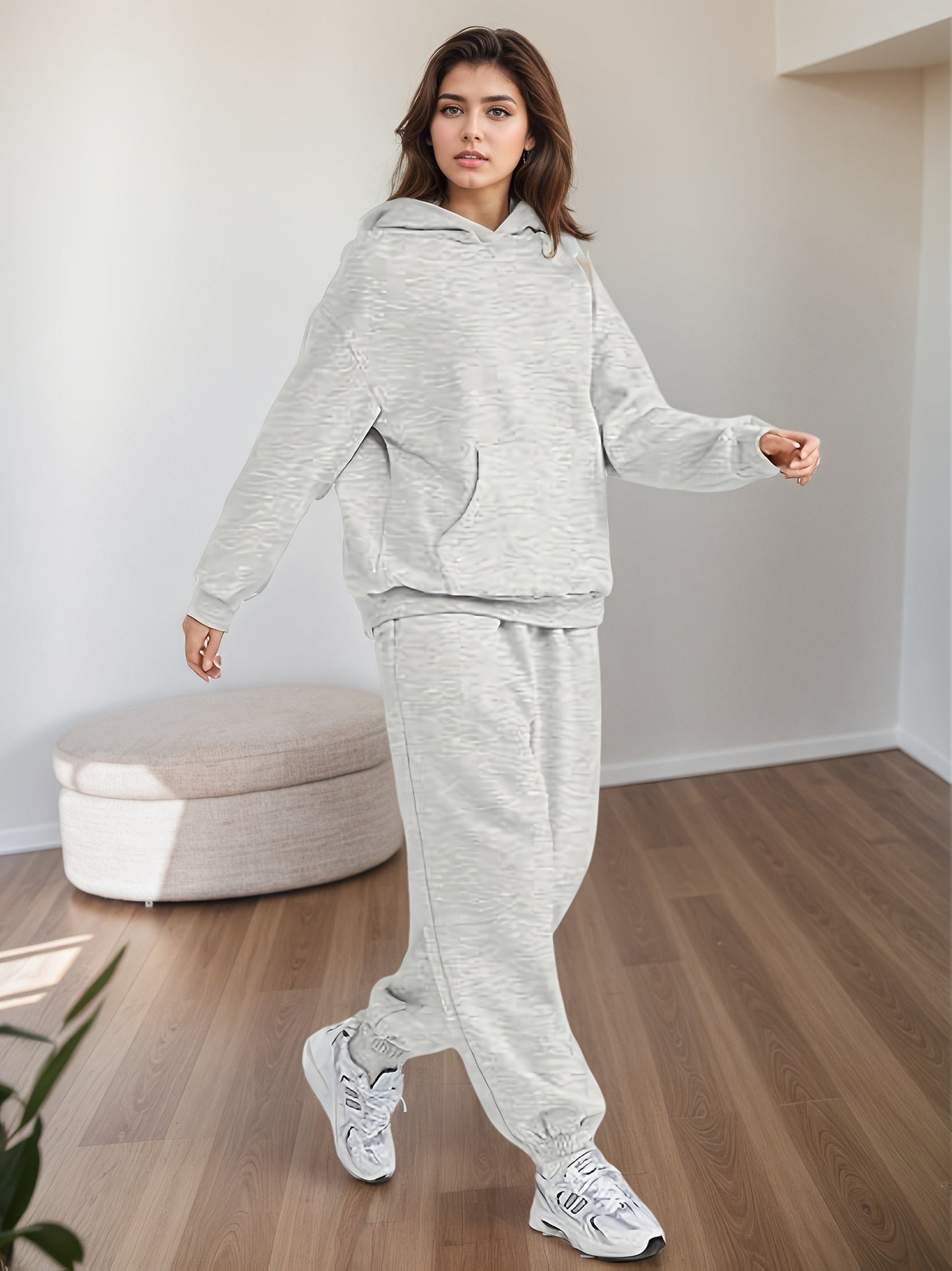 Conjunto de descanso de talla grande para mujer - Sudadera con capucha extragrande y pantalones de chándal holgados