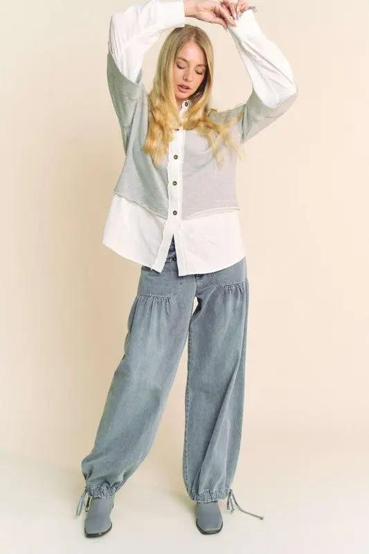 Accessories Trendsi Faux Layered Top Women's Casual French Terry Pullover Comfy Fit Shirt