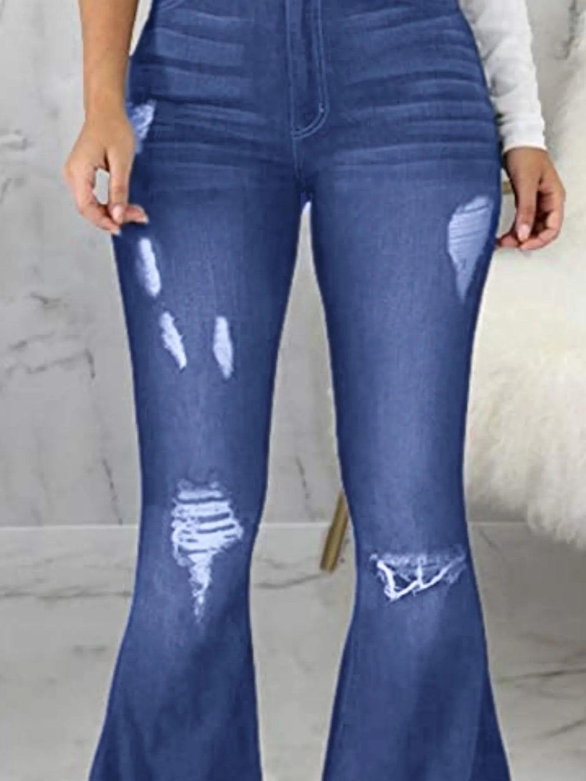Full Size Distressed Raw Hem Flare Jeans Plus Size