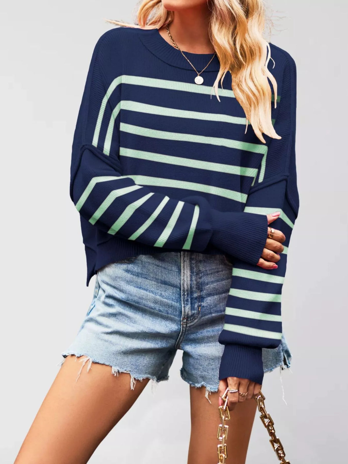 Crew Neck Dropped Shoulder Sweater