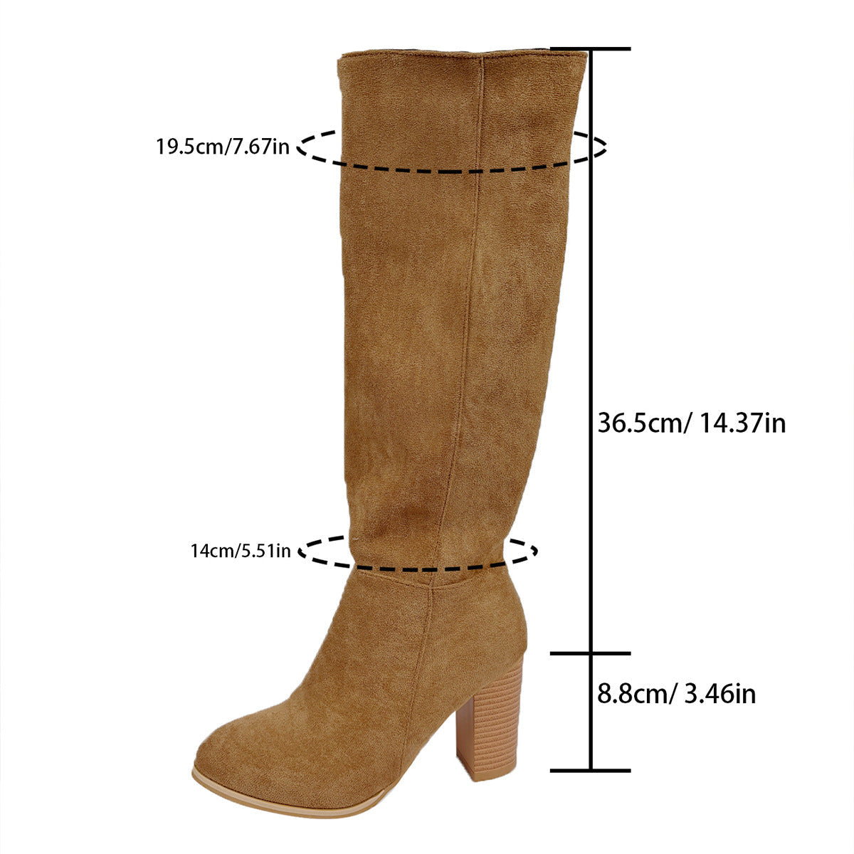 Plus-size Womens Over-the-knee Boots With A Side Zipper And Chunky Heels