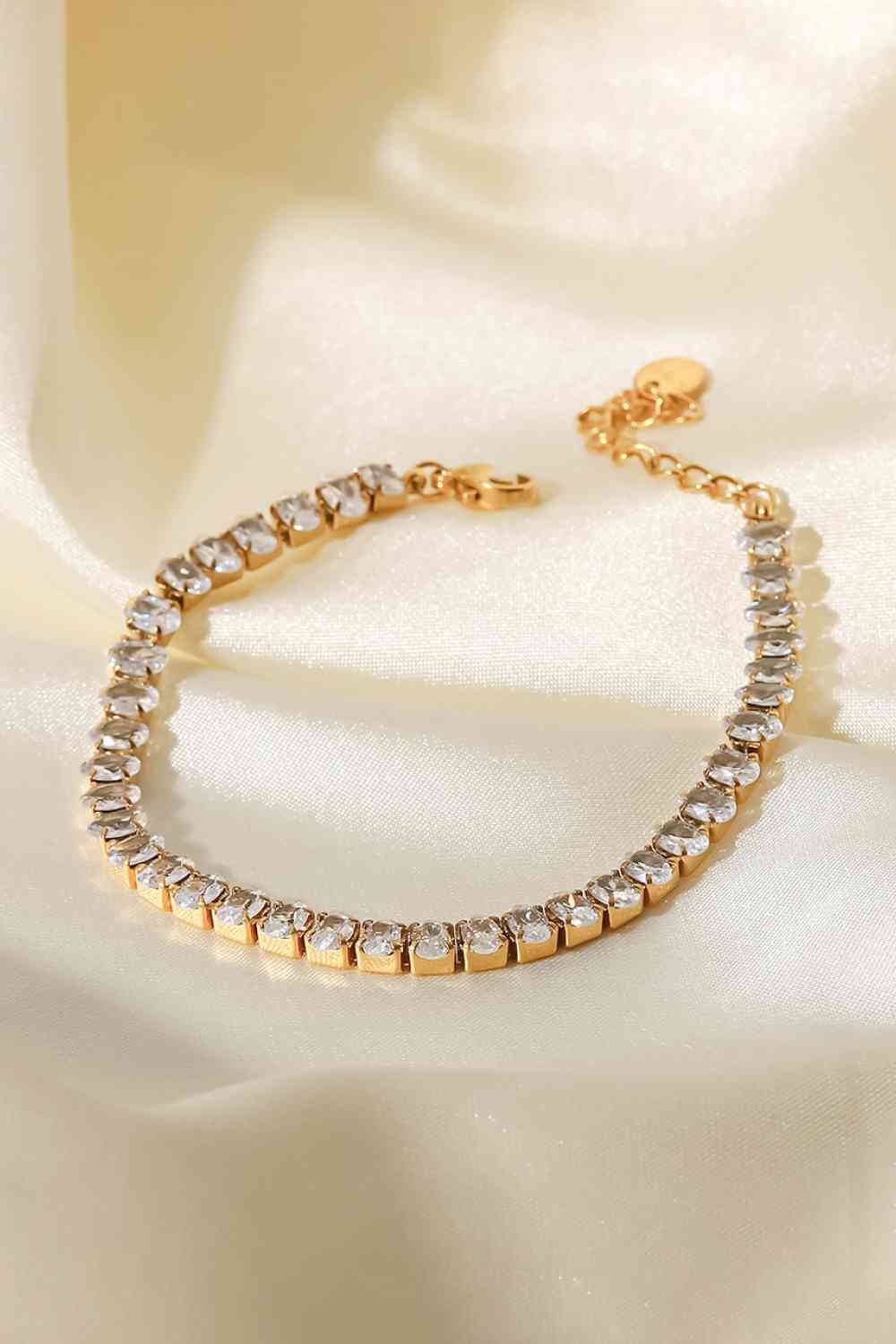 Zircon Luxe Inlaid Bracelet – 18K Gold Plated Elegance See size chart under “more details”
