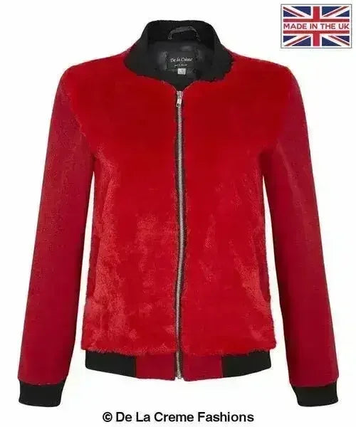De La Creme - Womens Faux Fur Zip-Thru Varsity Bomber Jacket