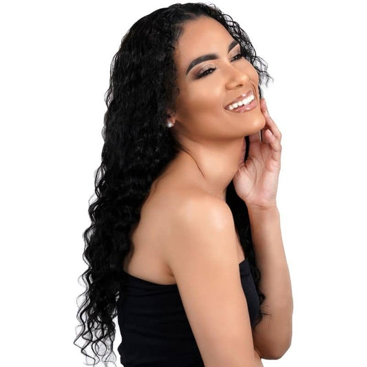 Peluca de cabello humano 100 % de onda profunda con parte en U