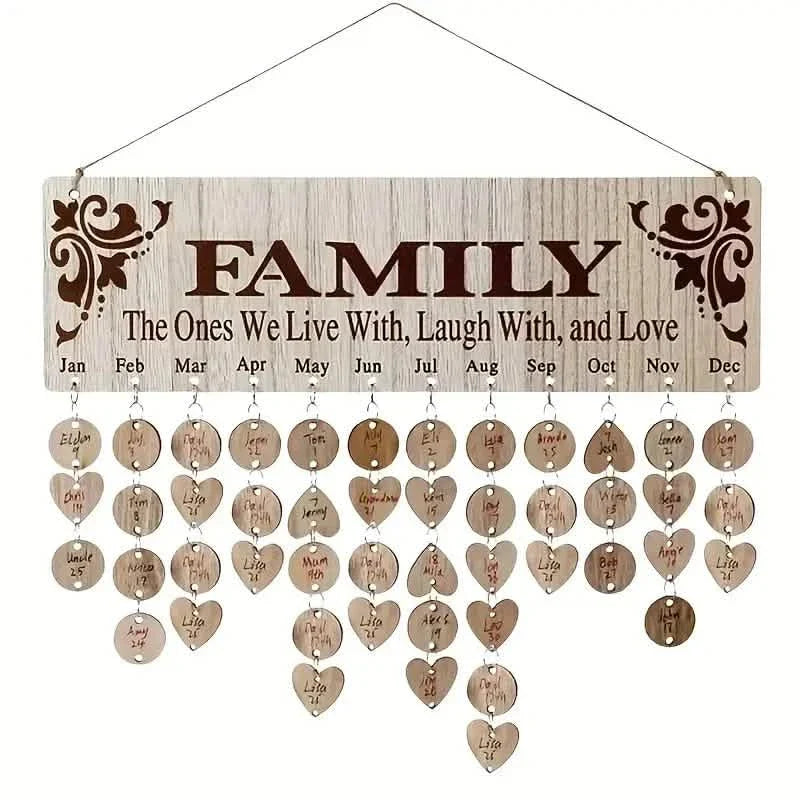 DIY Wooden Family Birthday Board Hanging Sign Pendant