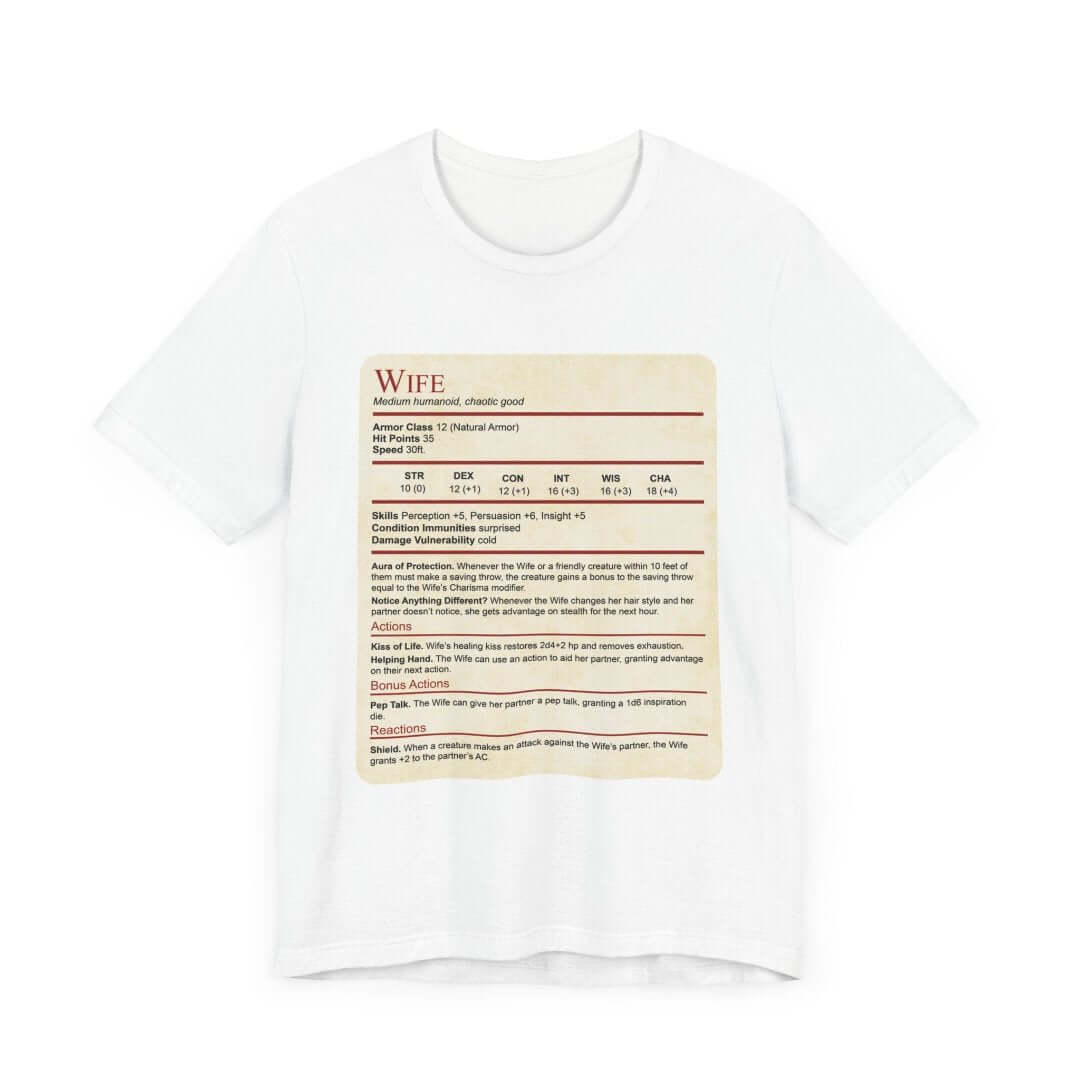 Camiseta con Bloque de Estadísticas de Esposa de Calabozos y Dragones
