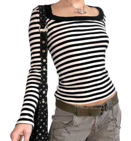 Dourbesty | Girls & Women Cute Grunge Striped Long Sleeve Tee | One Piece - # GIAA23510043