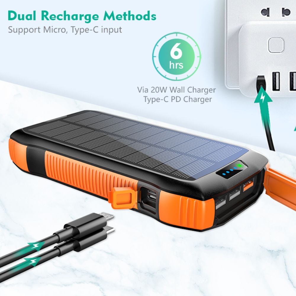 Portable Charger, Solar Power Bank 33500mAh Fast Charging, Solar Battery Pack with Waterproof 6W Bright Flashlight for iPhone S amsung Tablet
