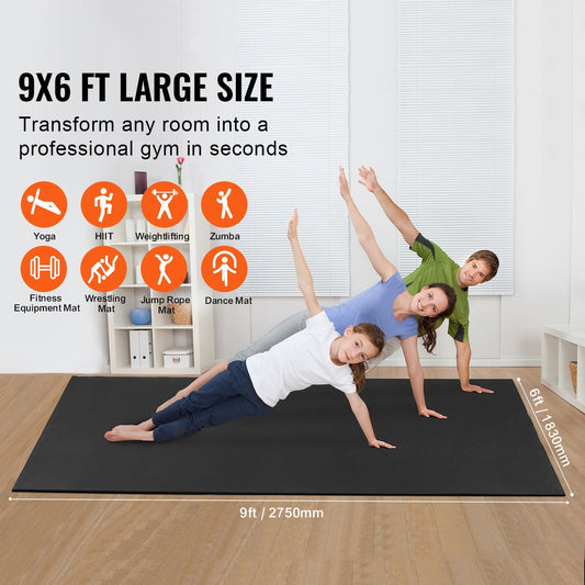 Exercise Mat, Non Slip High Density Premium Yoga Mat, Exercise Yoga Mat for Men & Women, Fitness & Exercise Mat with Bag & Carry Strap, for All Types of Home Yoga, Pilate & Floor Workout (9x6ft)