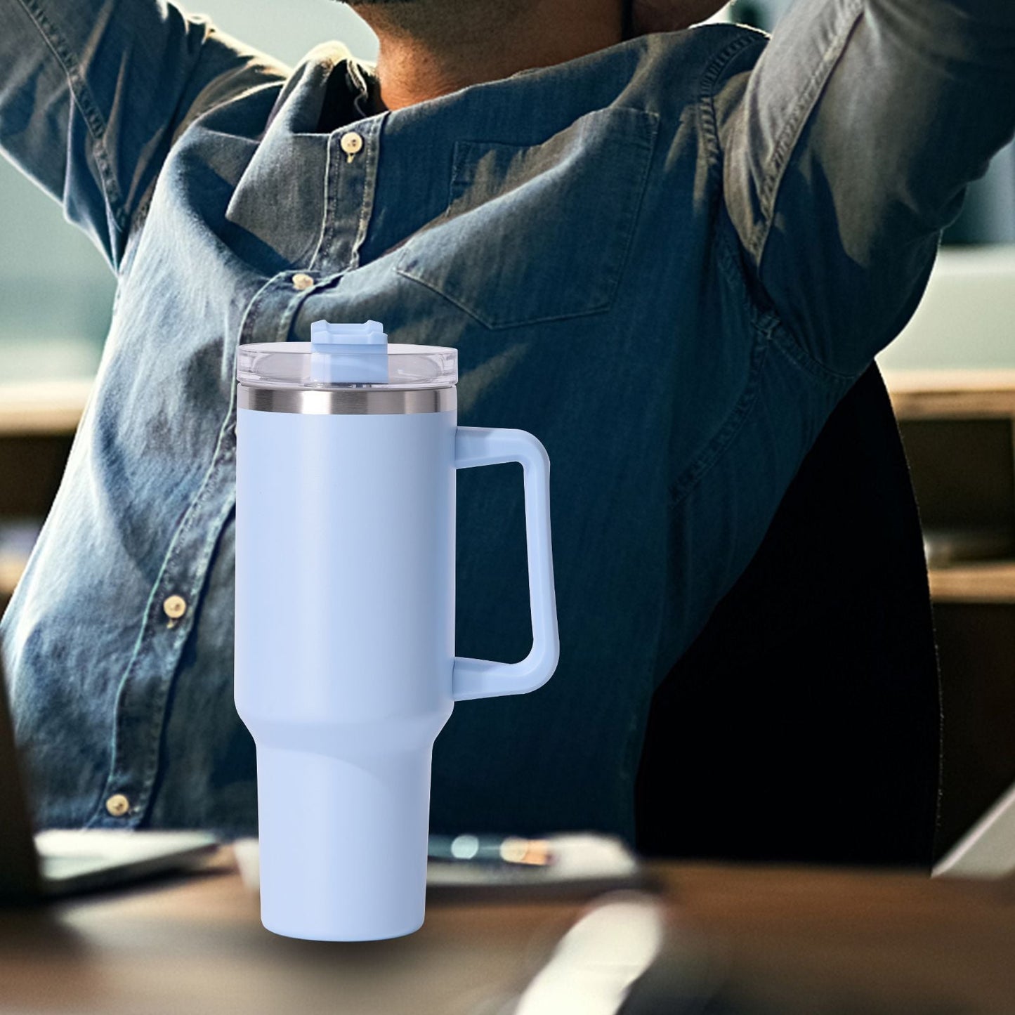 40oz large capacity tumbler, With Handle And Straw Lid, Insulated Reusable Stainless Steel Water Bottles Travel Mug Coffee Cup car cup water cup For Men Women Outdoor Camping Driving, gift