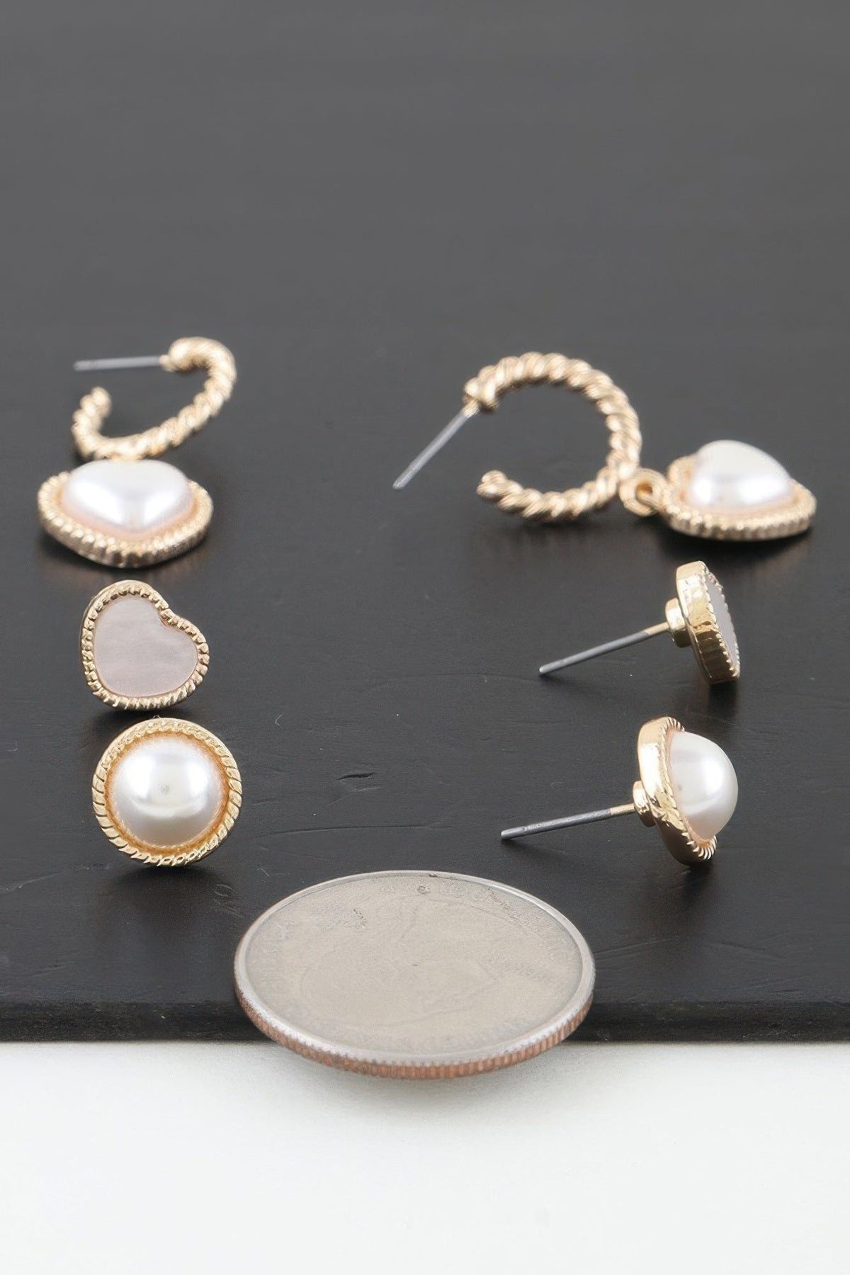 Vintage Pearl Hearts Earrings Set