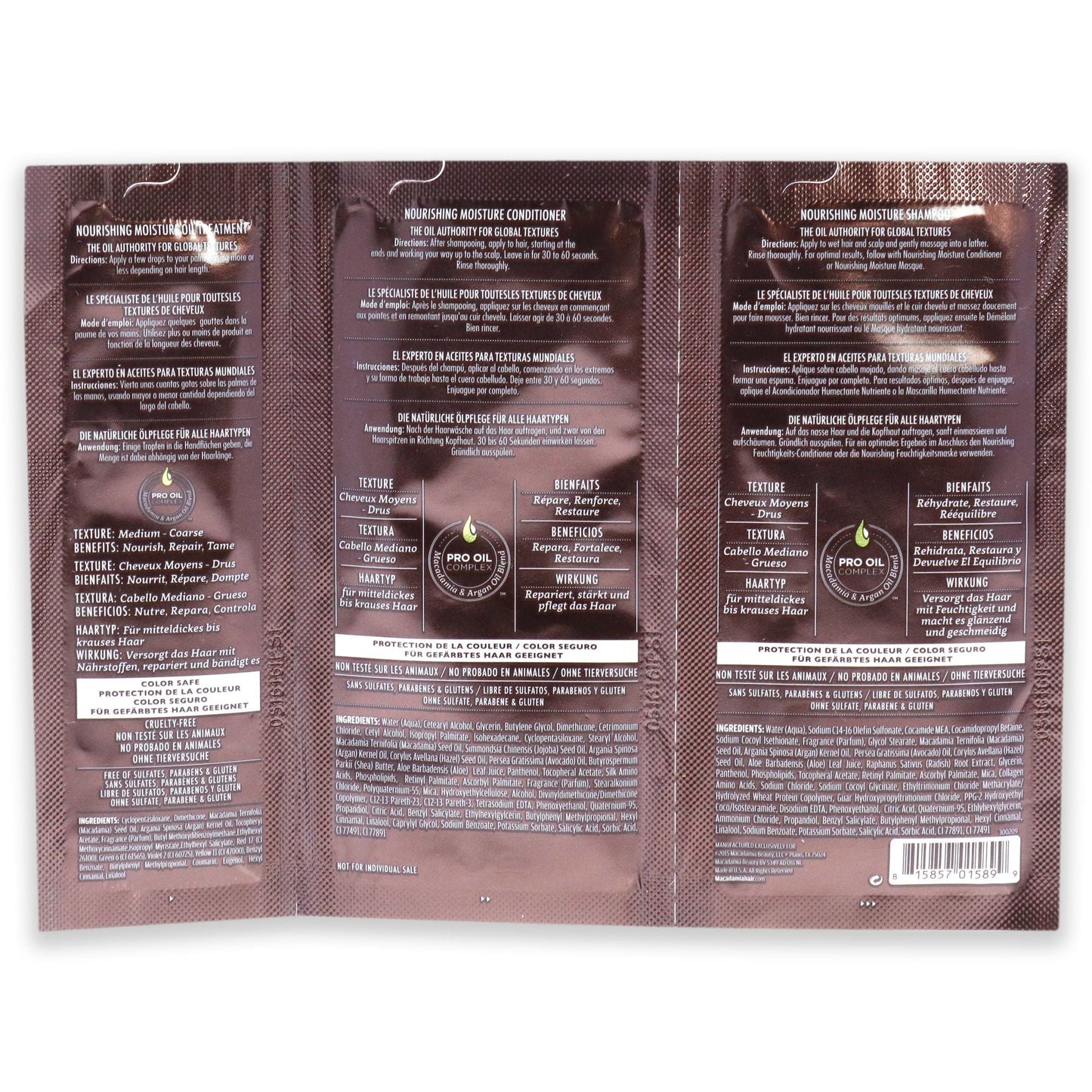Professional Nourishing Moisture Set by Macadamia Oil for Unisex - 3 Pc Kit 0.34oz Shampoo, 0.34oz Conditioner, 0.17oz Oil Treatment