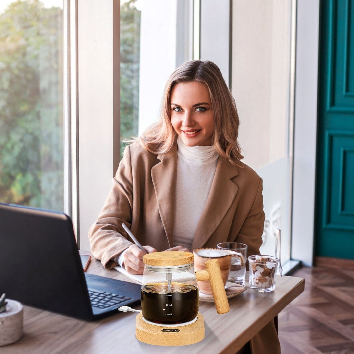 Electric Mixing Mug 400ML High Speed Mixing Cup USB Rechargeable Self String Mug with Warming Pad for Coffee Milk Protein Powder Egg