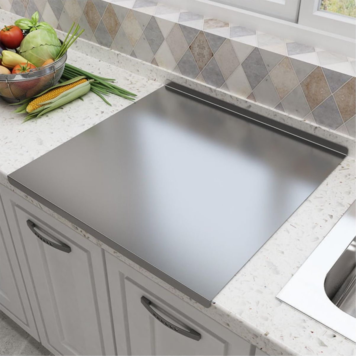 XXL 304 Stainless Steel Cutting Board Anti-Slip & Mildew-Proof! No More Moldy Wooden Boards | Heavy-Duty & Food-Safe, Easy to Clean – Chop Meat, Knead Dough, Bake Prep All-in-One | Must-Have for Home