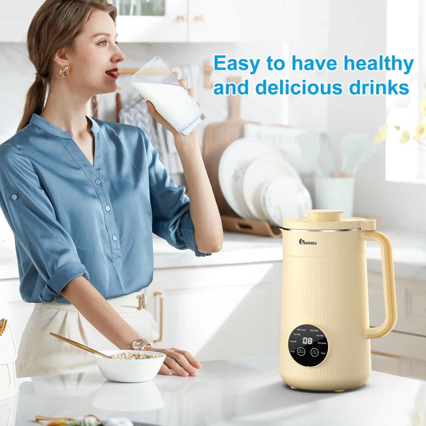 IAGREEA Nut Milk Maker, 35oz Nut/Oat/Almond/Soya/Vegan Juice Beverages Machine - Plant Based Cow Milk Machine Maker, F ood-G rade Stainless Steel Milk Blender, Self-Cleaning