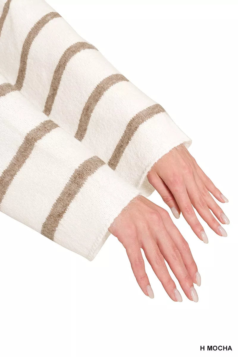 Zenana Wool Blend Striped Sweater