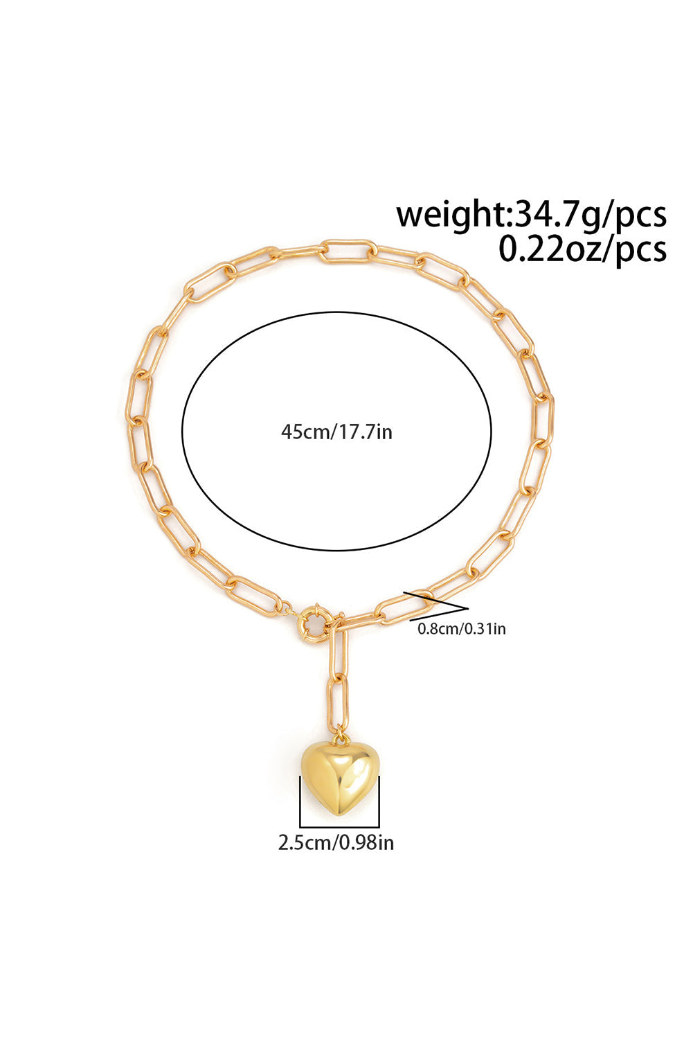 Collar de Cadena Gruesa con Colgante de Corazón Dorado