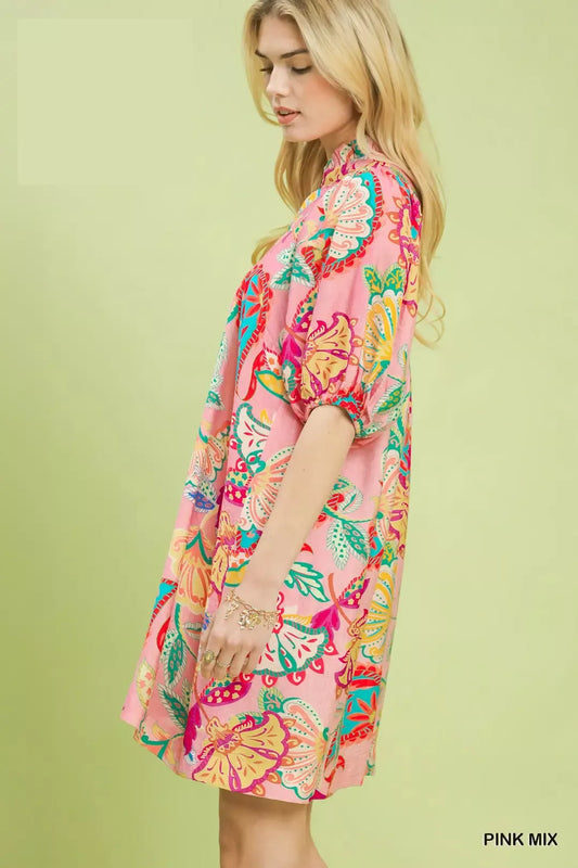 Umgee Paisley Print Mini Dress