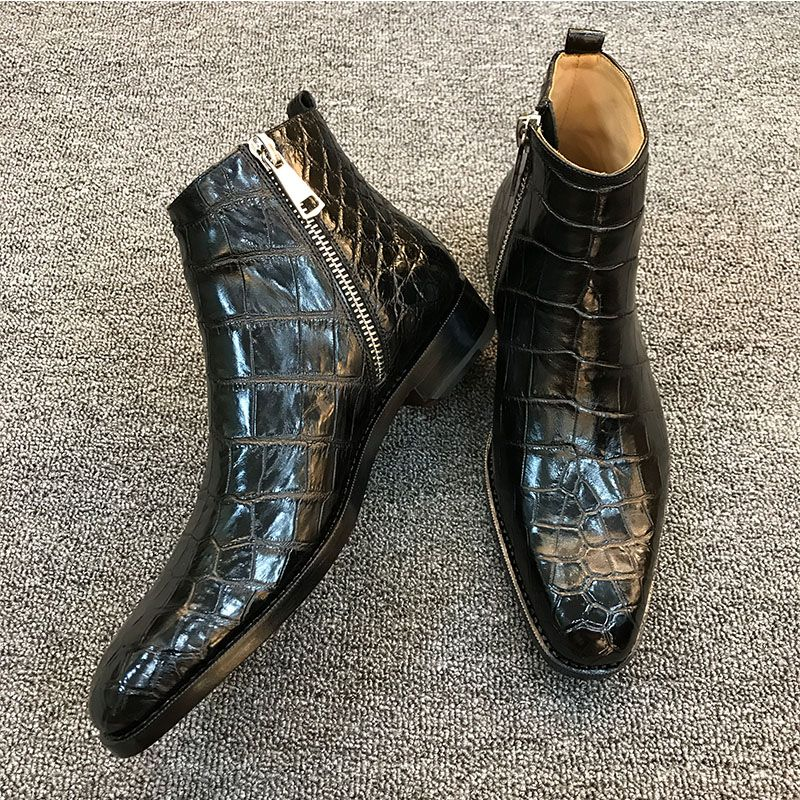 Men PU Leather High Boots, Side Zipper, Pattern, Business Casual Style, Classic, Fashion, HL109