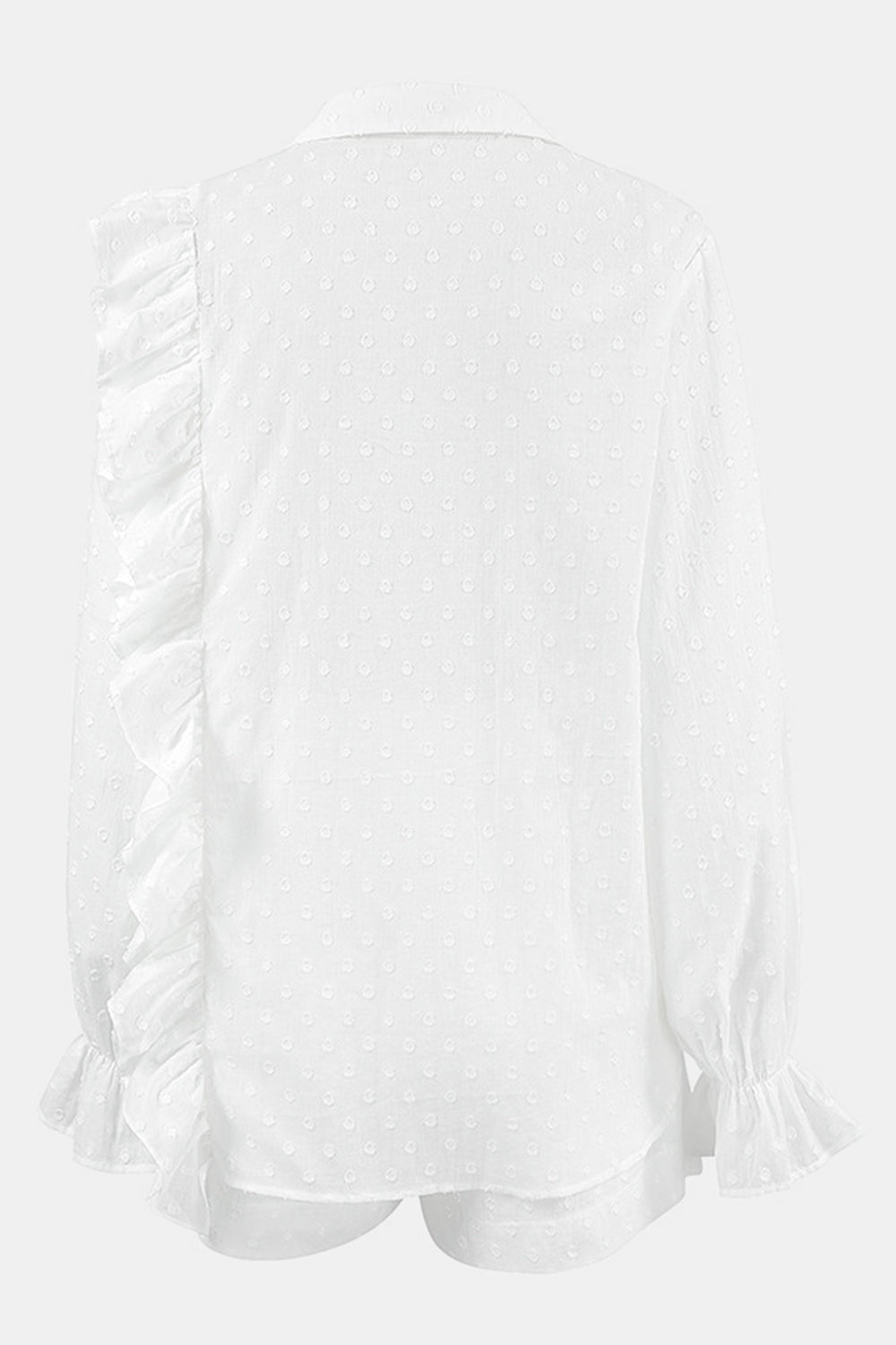 Conjunto de Top con Cuello, Volantes y Apliques de Puntos y Shorts
