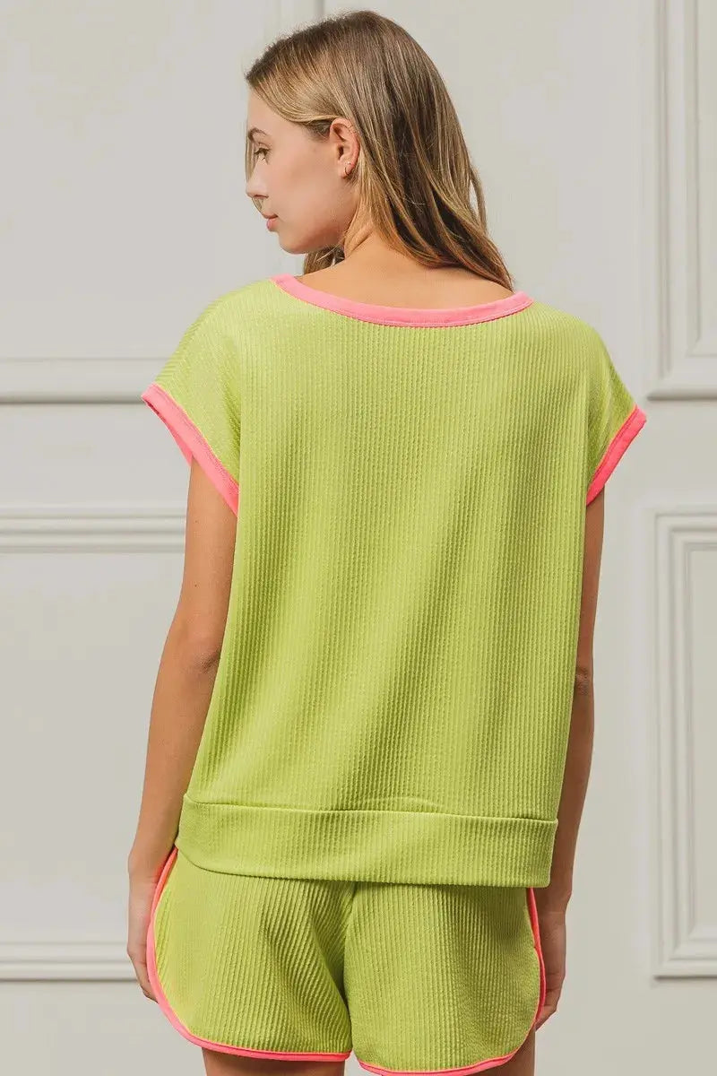 Women's Casual Tee Cord Rib Knit Top - Soft & Comfortable - Casual Tee