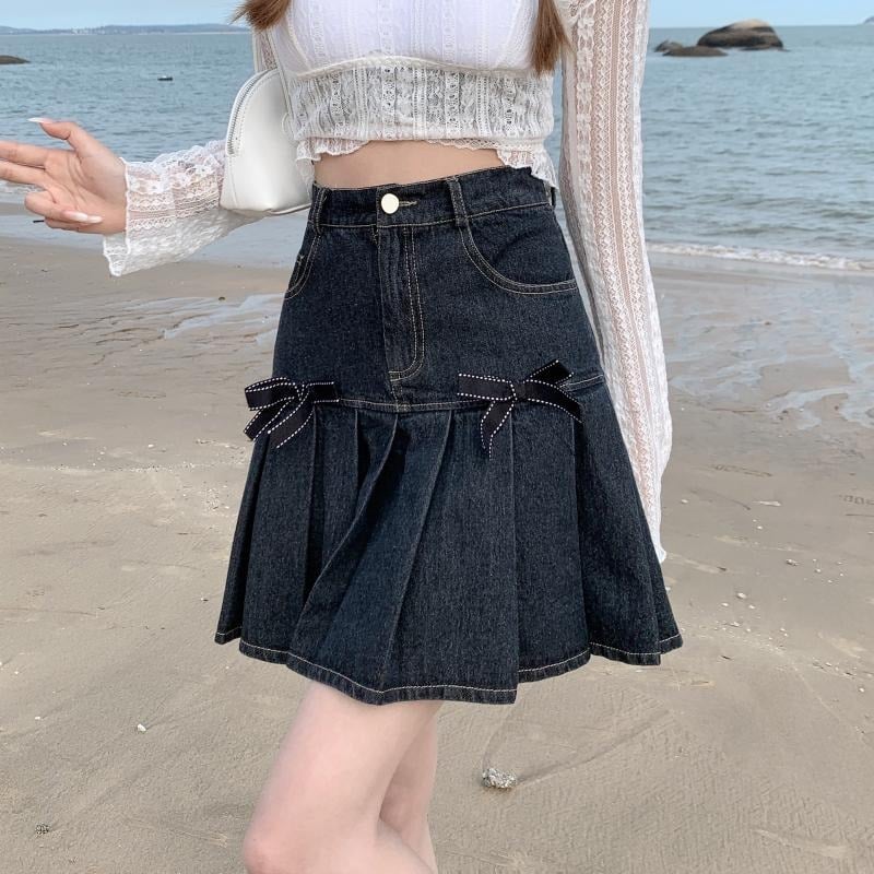 Women's Denim Bow Skirt for Summer