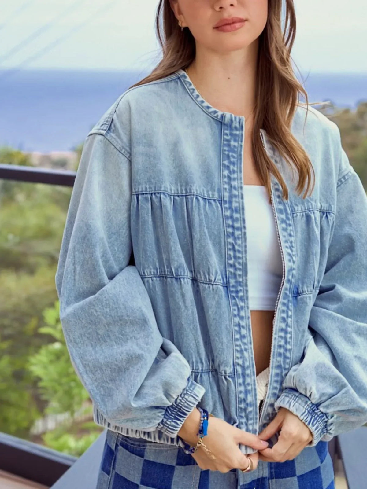 Washed Zip Up Denim Jacket
