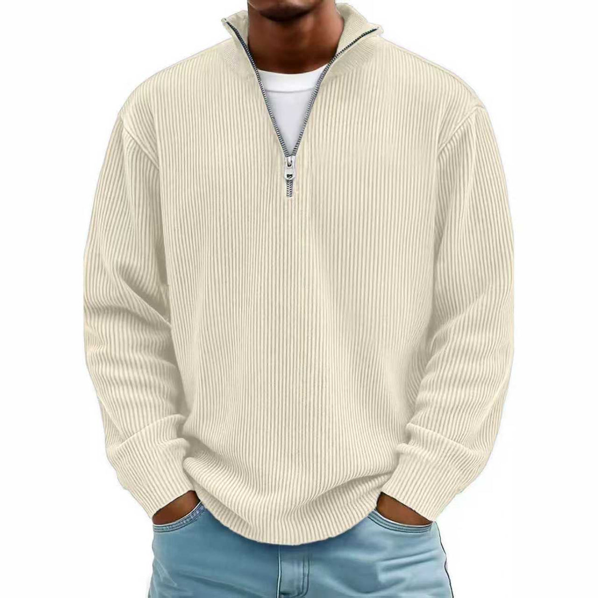 New Autumn And Winter Men's Casual Stand-Up Collar Zipper Corduroy Long-Sleeved Men's Polo Shirt Sweatshirt Autumn Sweatshirt
