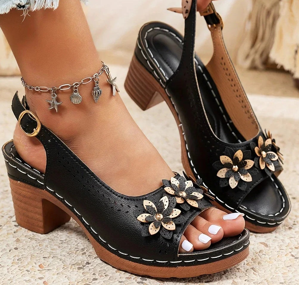 Women's Floral High-Heel Slippers