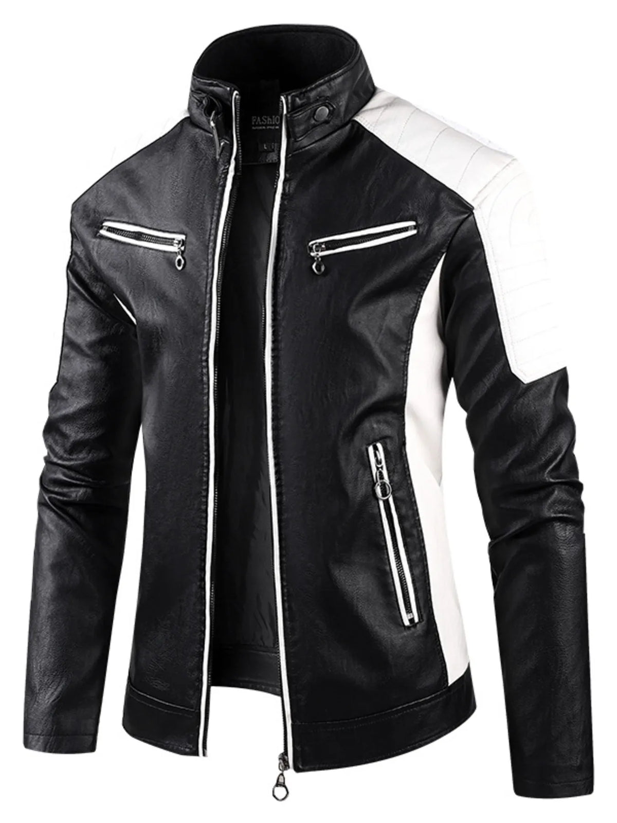 Men's Plus Size Color Block Leather Jacket