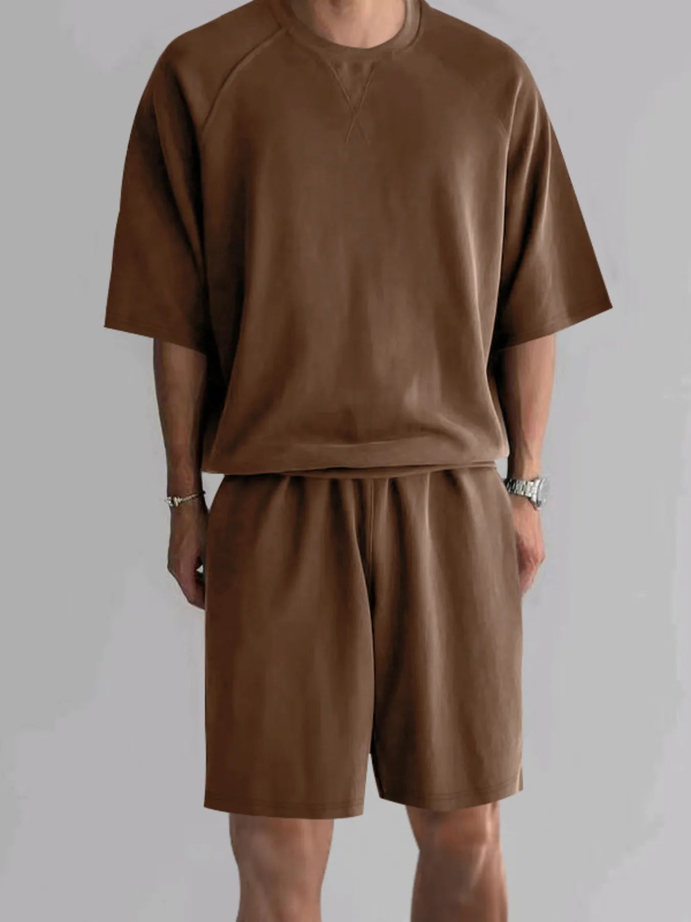 Conjunto de camiseta de cuello redondo y shorts para hombre, talla grande