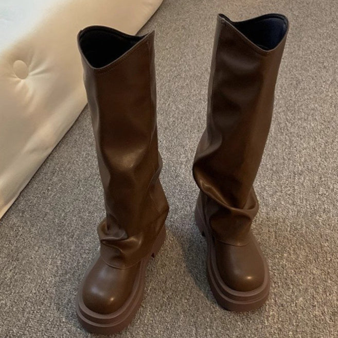 Botas de vestir con plataforma para mujer – Estilo británico Otoño/Invierno