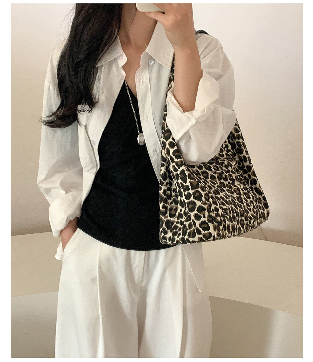 Leopard-Print Casual Shoulder Tote Handbag