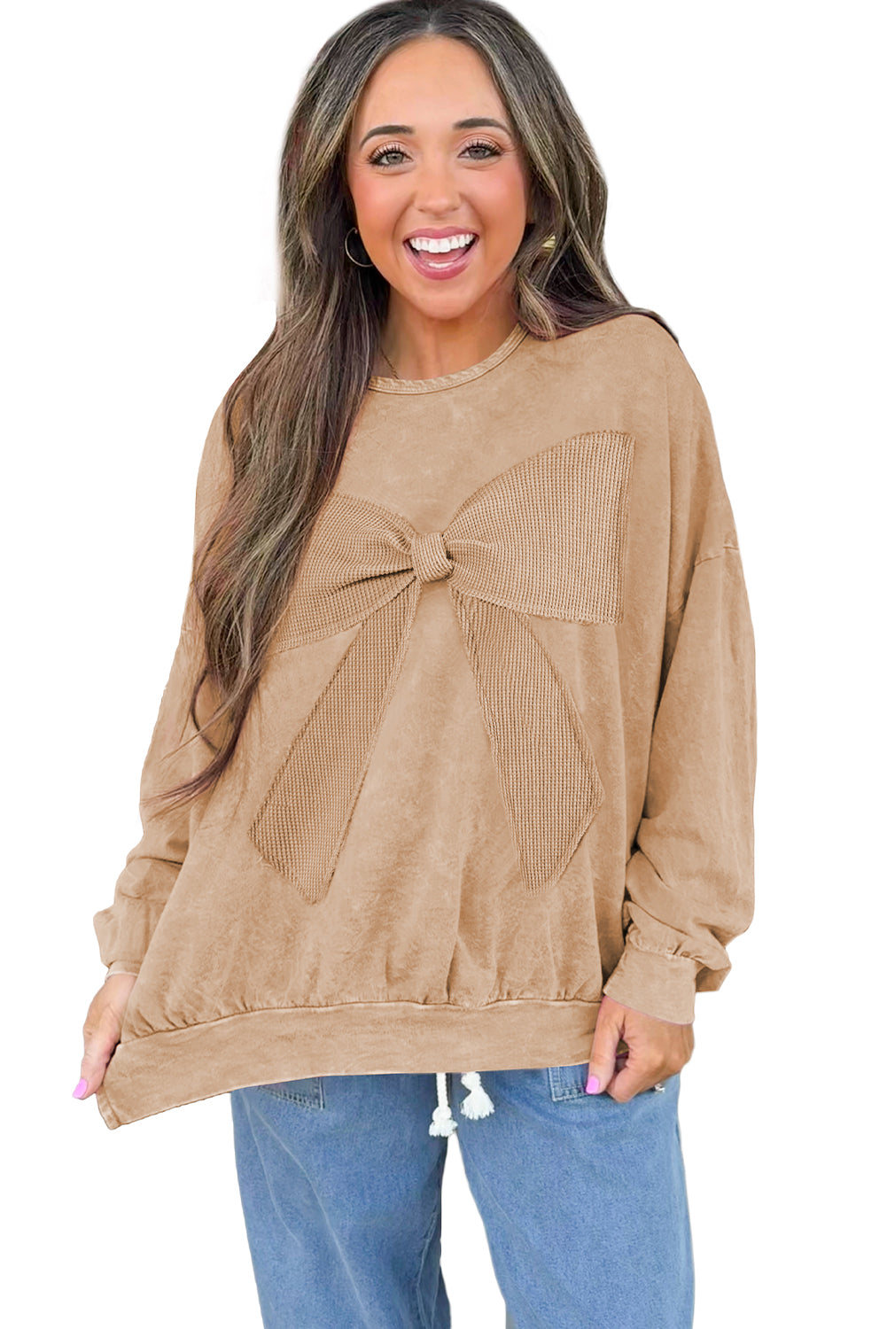 Sudadera Orquídea Ramo Lavado Mineral Waffle con Lazo y Parches