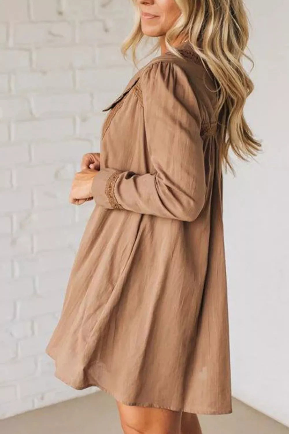 Lace Trim Button-Down Mini Dress