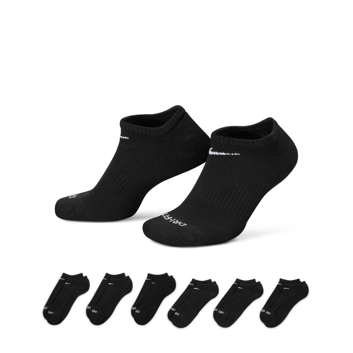 Nike Everyday Plus Cushion No Show Socks 6-Pair Pack Black/White LG (US Mens Shoe 8-12 Womens Shoe 10-13)