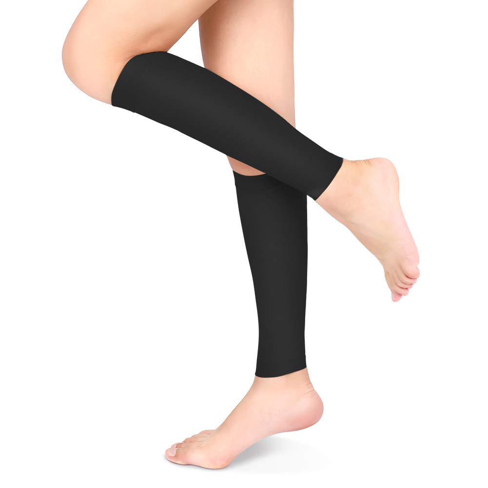 Compression Socks 20-30mmHg Calf Compression Sleeves Footless Compressed Socks for Varicose Veins Shin Splints Edema Recovery Maternity Cycling Running Travel Women & Men(XL-Black)
