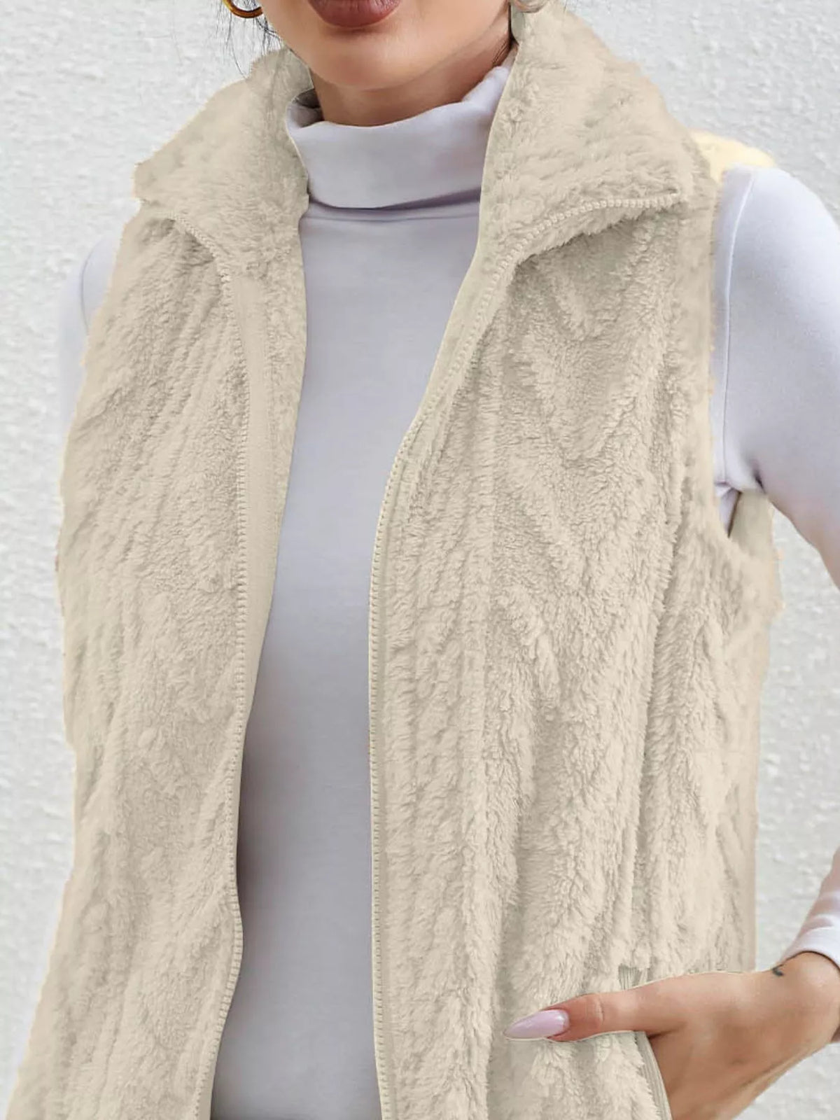 Full Size Cozy Faux Fur Zip-Up Vest Coat Plus Size