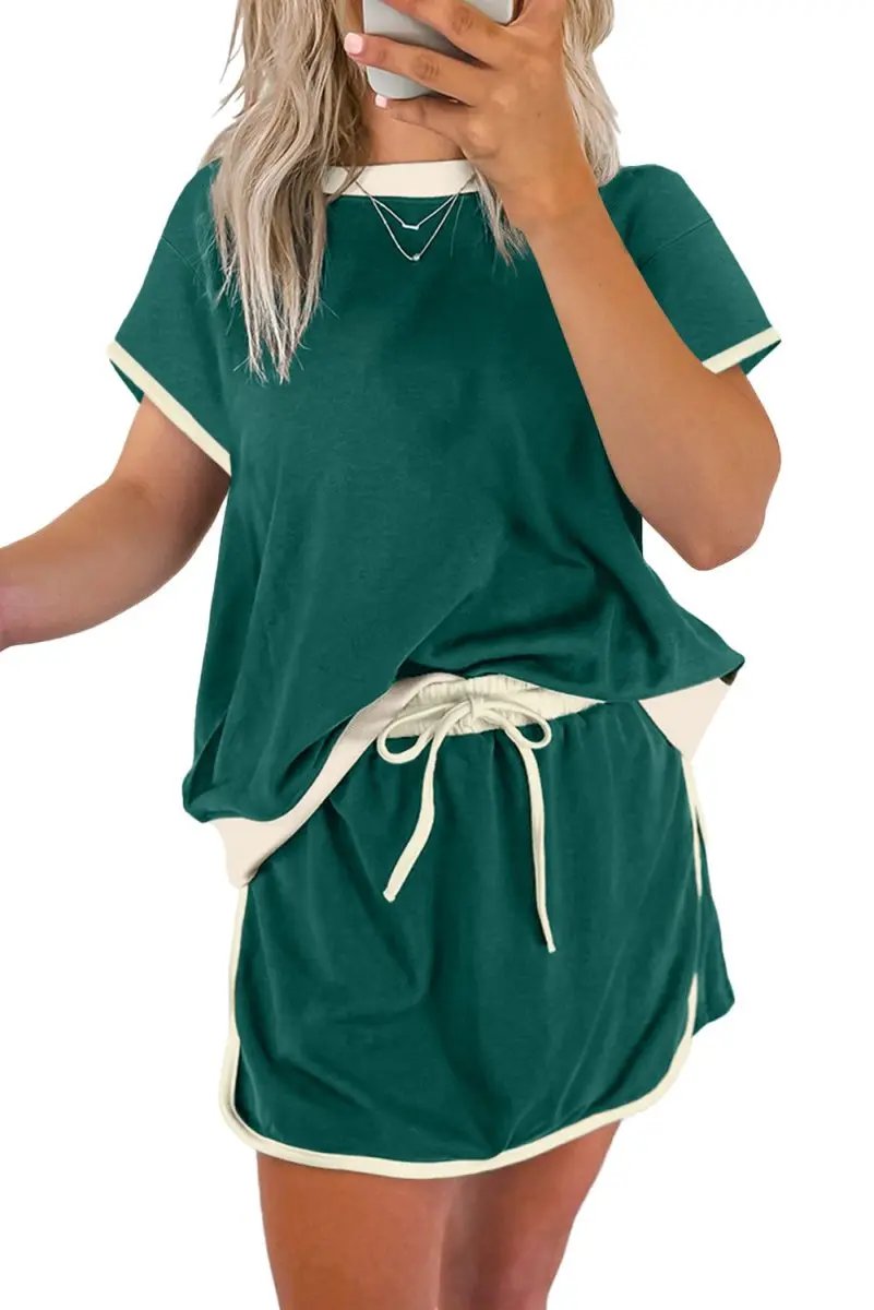 Activewear Love Salve Colorblock Set Women's Daily Wear T-Shirt & Skort Casual Summer Outfit