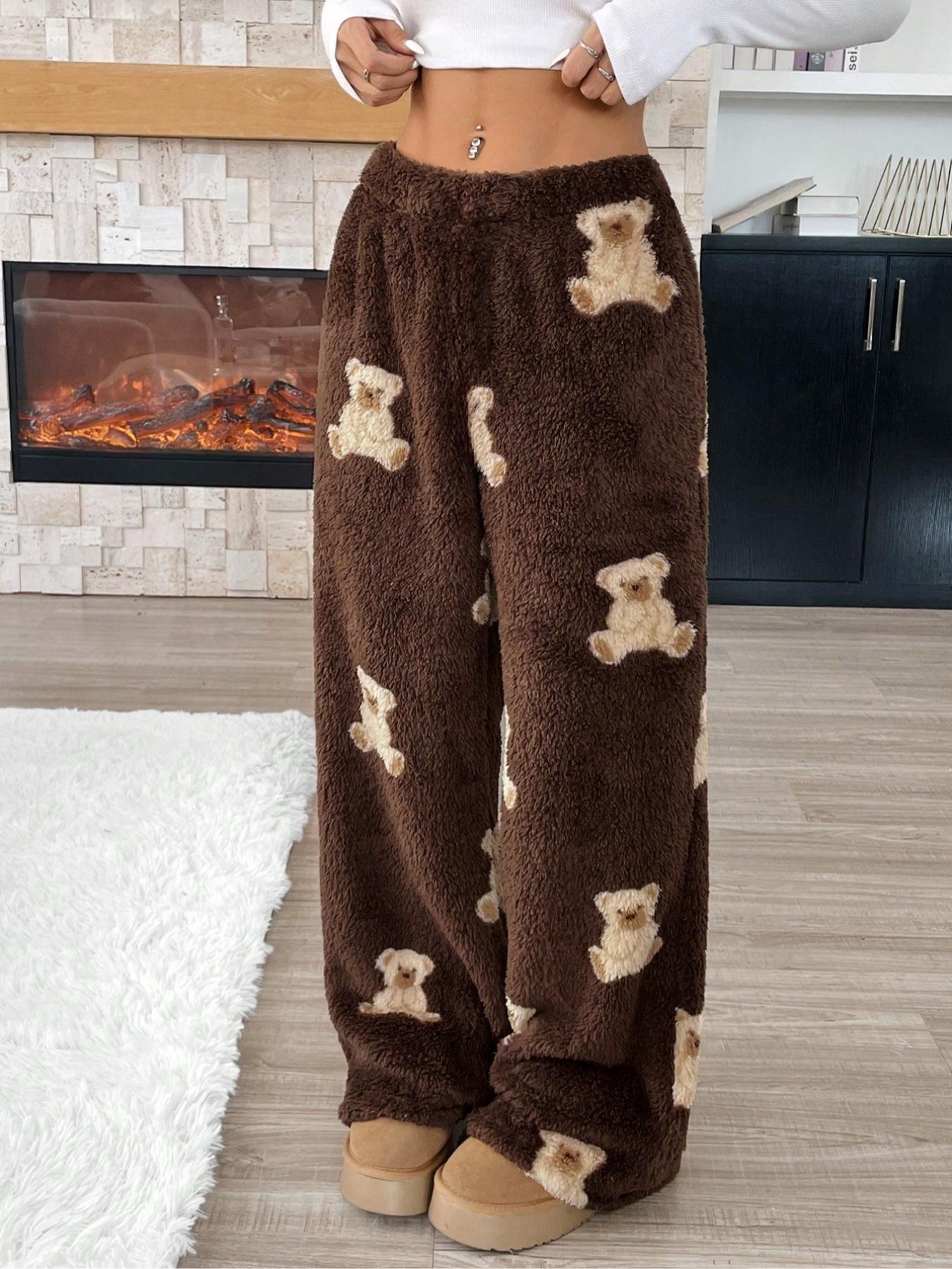 Pantalones de felpa anchos con estampado de leopardo